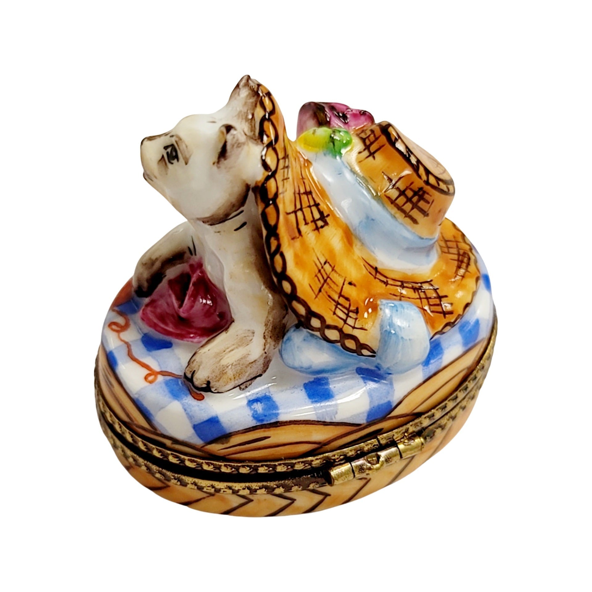 Kitty Cat Bonnet Trinket Box Porcelain Limoges cat cats limoge box French Trinket Box