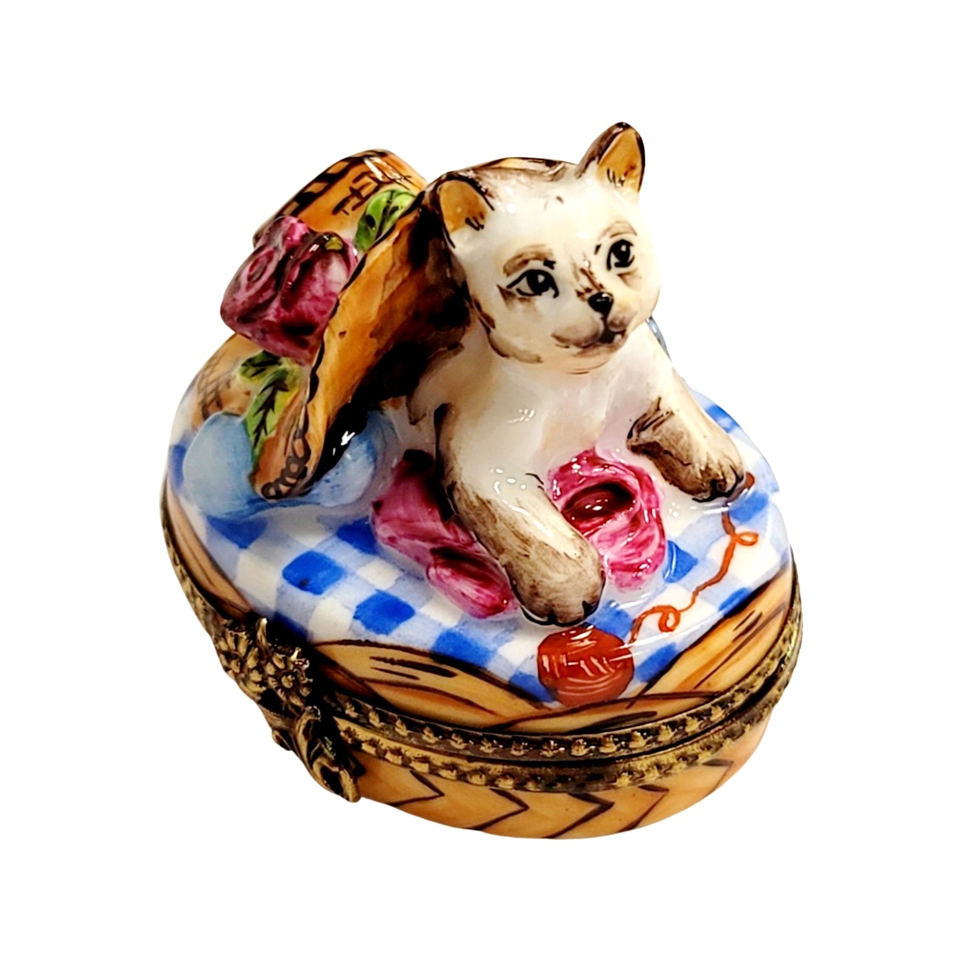 Kitty Cat Bonnet Trinket Box Porcelain Limoges cat cats limoge box French Trinket Box