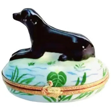 Labrador Lab Retriever Black Porcelain Limoges Dog Dogs French Trinket Box