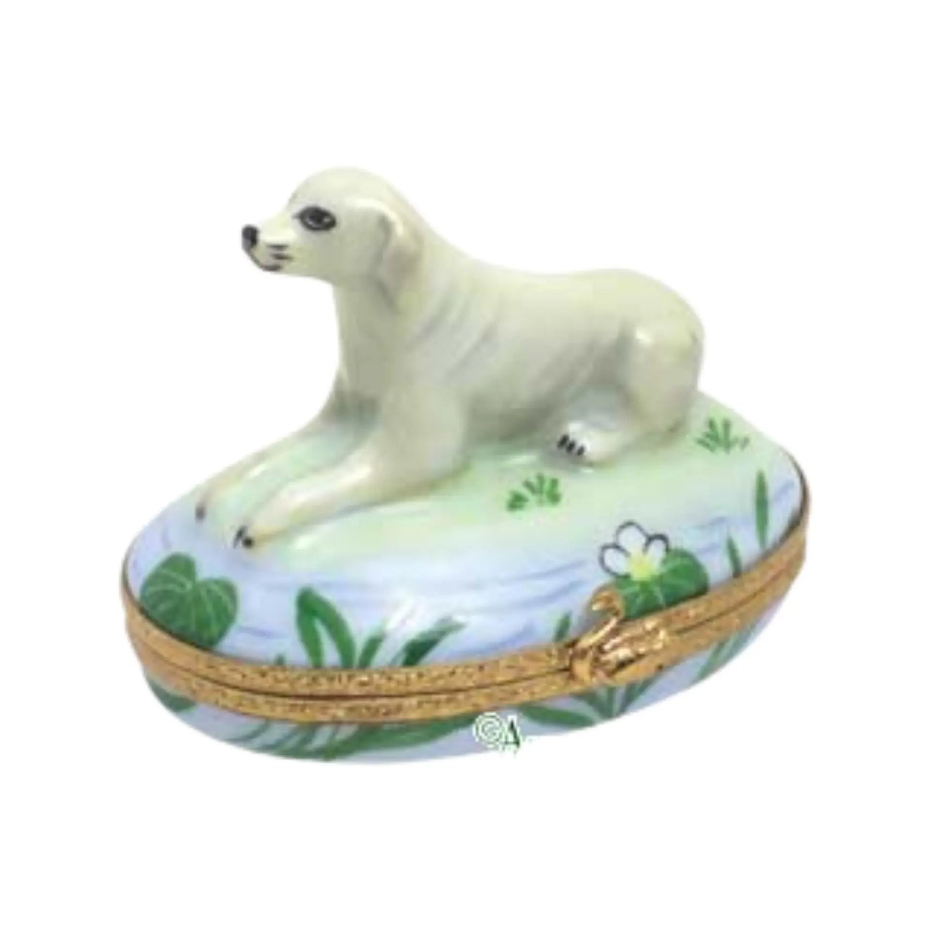 Labrador Lab Retriever: Yellow Porcelain Limoges Dog Dogs French Trinket Box