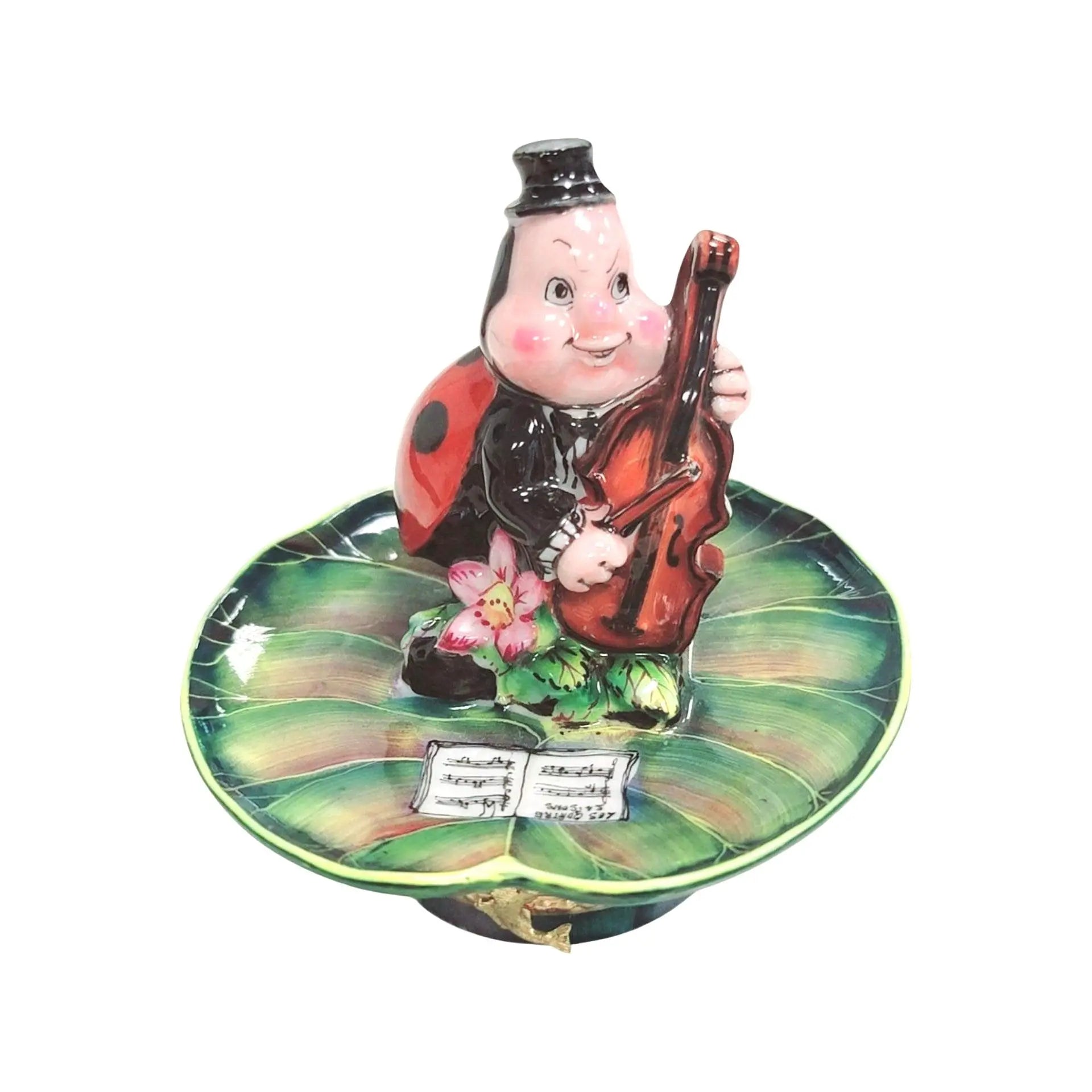 Ladybug Musician on Lillypad Porcelain Limoges frog LIMOGES BOXES bugs critters French Trinket Box