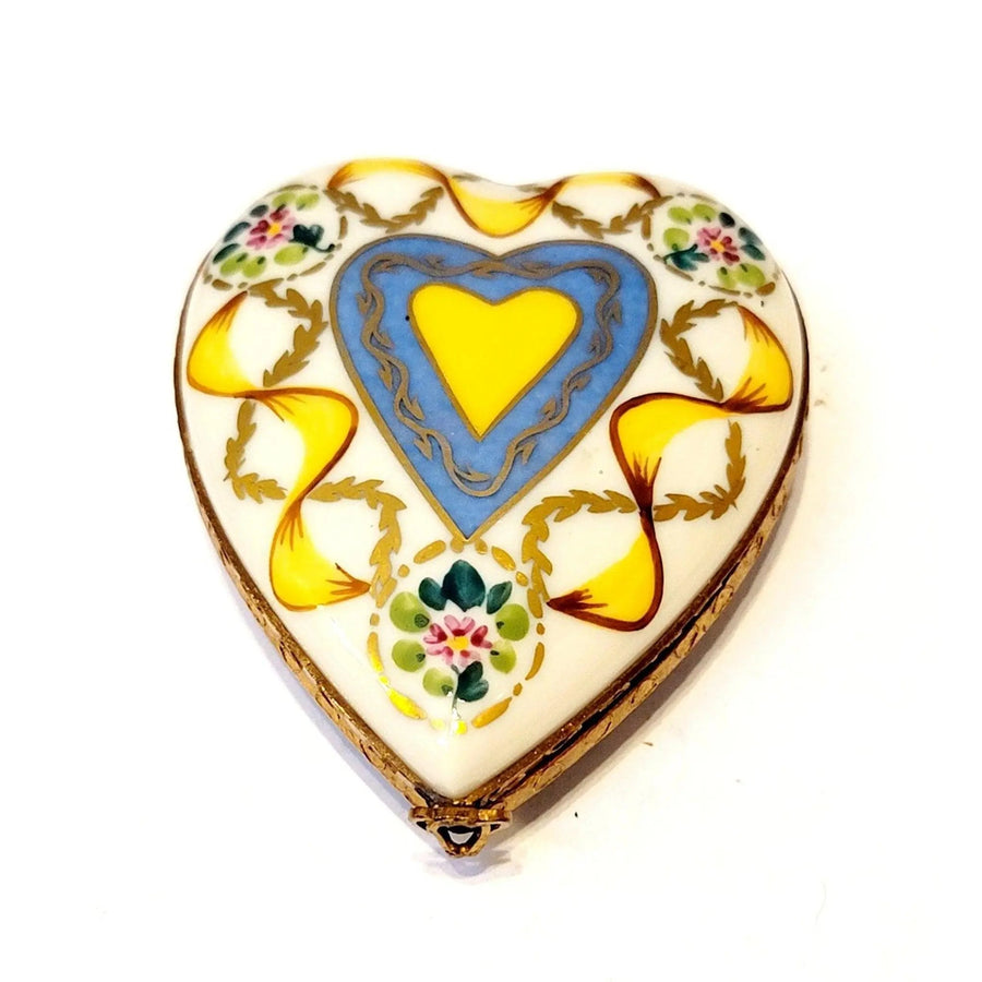 Large Blue Heart Limoges Box Porcelain Limoges French Trinket Box