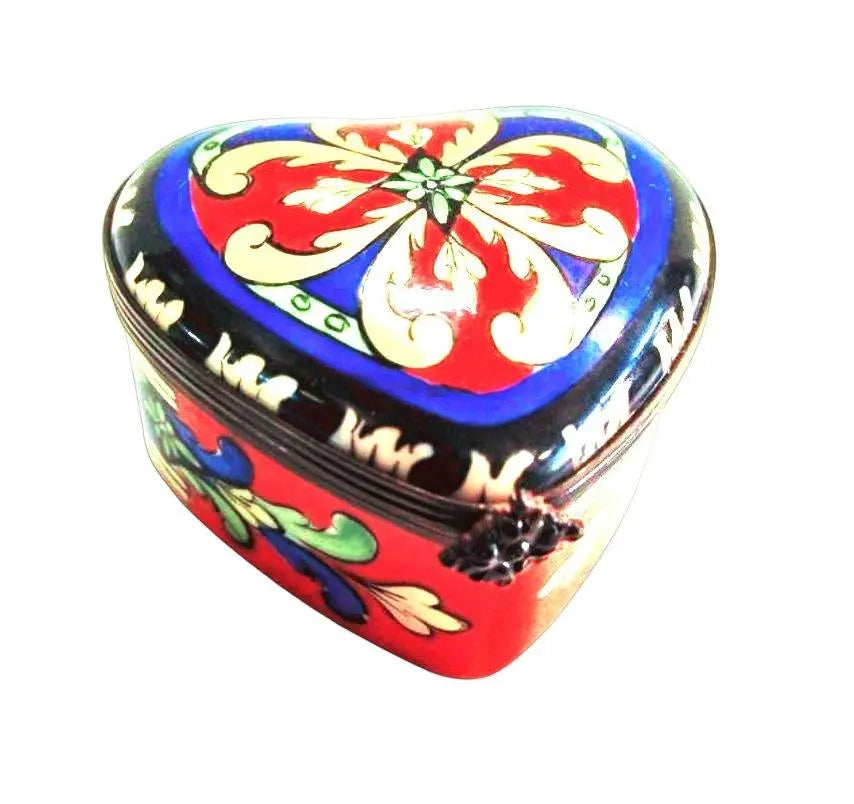 Large Colorful Heart w Roses Porcelain Limoges heart French Trinket Box