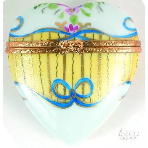 Large Heart: Recamier Jaune Porcelain Limoges Heart French Trinket Box
