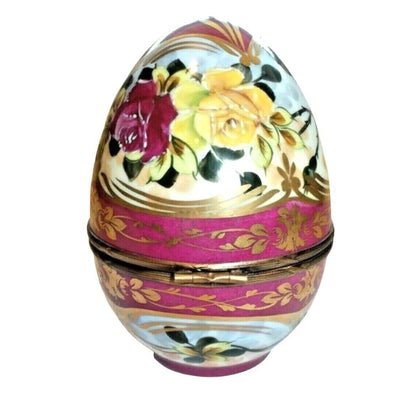 Large Red Floral Limoges Egg Porcelain Limoges egg French Trinket Box