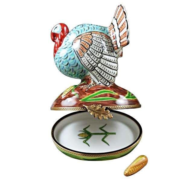 Large Turkey with Removable Ear of Corn Porcelain Limoges thanksgiving wild bird French Trinket Box