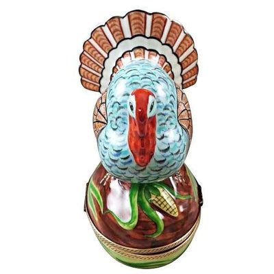 Large Turkey with Removable Ear of Corn Porcelain Limoges thanksgiving wild bird French Trinket Box