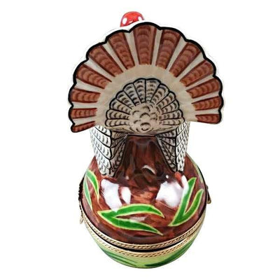 Large Turkey with Removable Ear of Corn Porcelain Limoges thanksgiving wild bird French Trinket Box