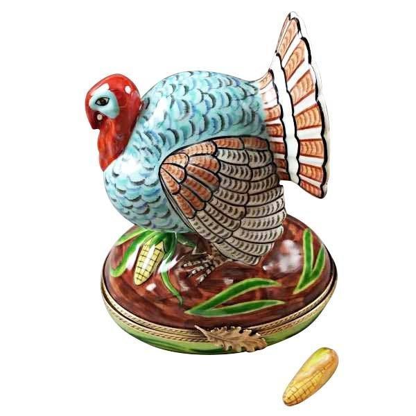 Large Turkey with Removable Ear of Corn Porcelain Limoges thanksgiving wild bird French Trinket Box