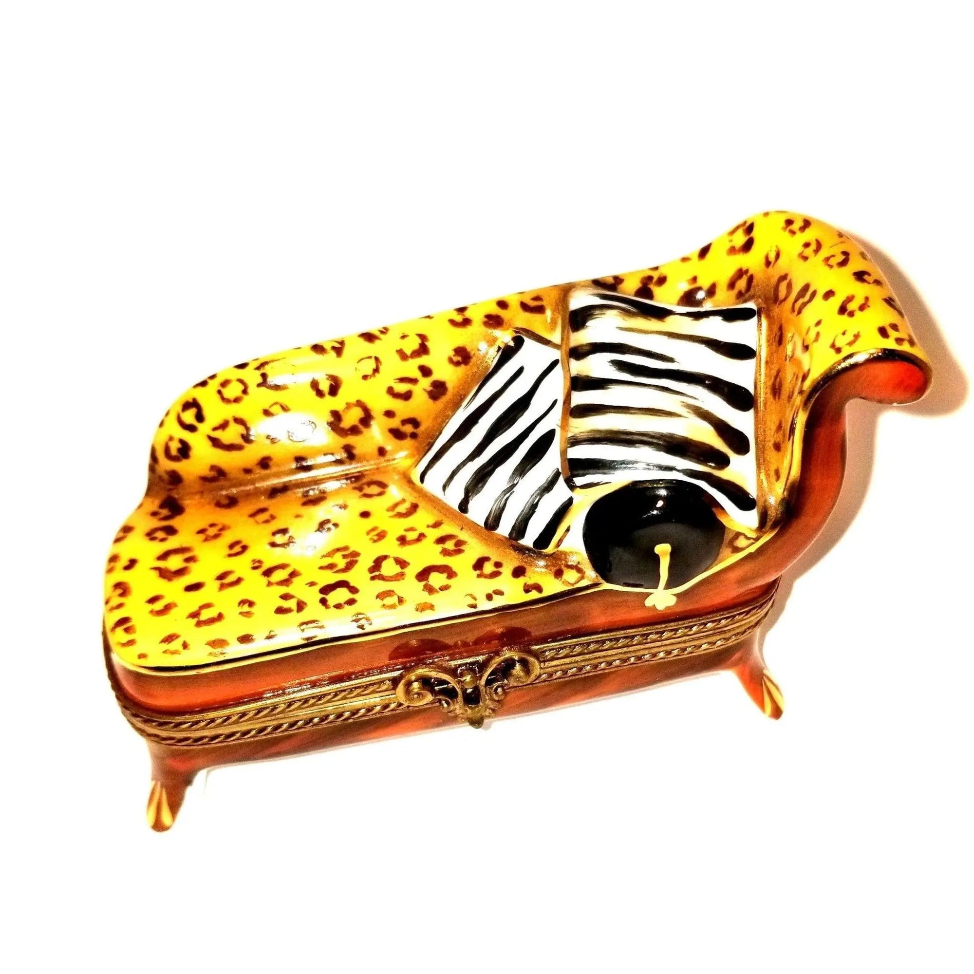 Leopard Lounge Chair Limoges Box Porcelain Limoges furniture French Trinket Box