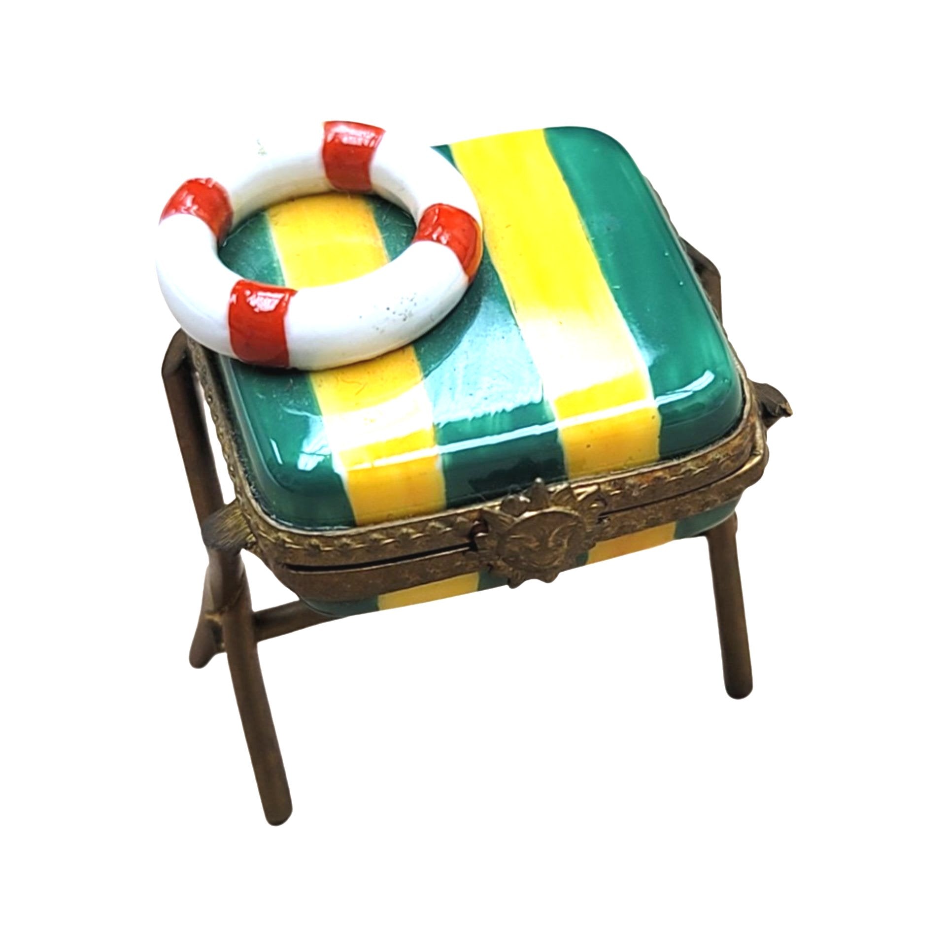 Life Saver Seat Bench Figurine Porcelain Limoges beach ocean French Trinket Box