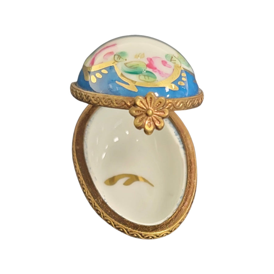 Light Blue Floral Limoges Box Porcelain Limoges egg LIMOGES BOXES French Trinket Box