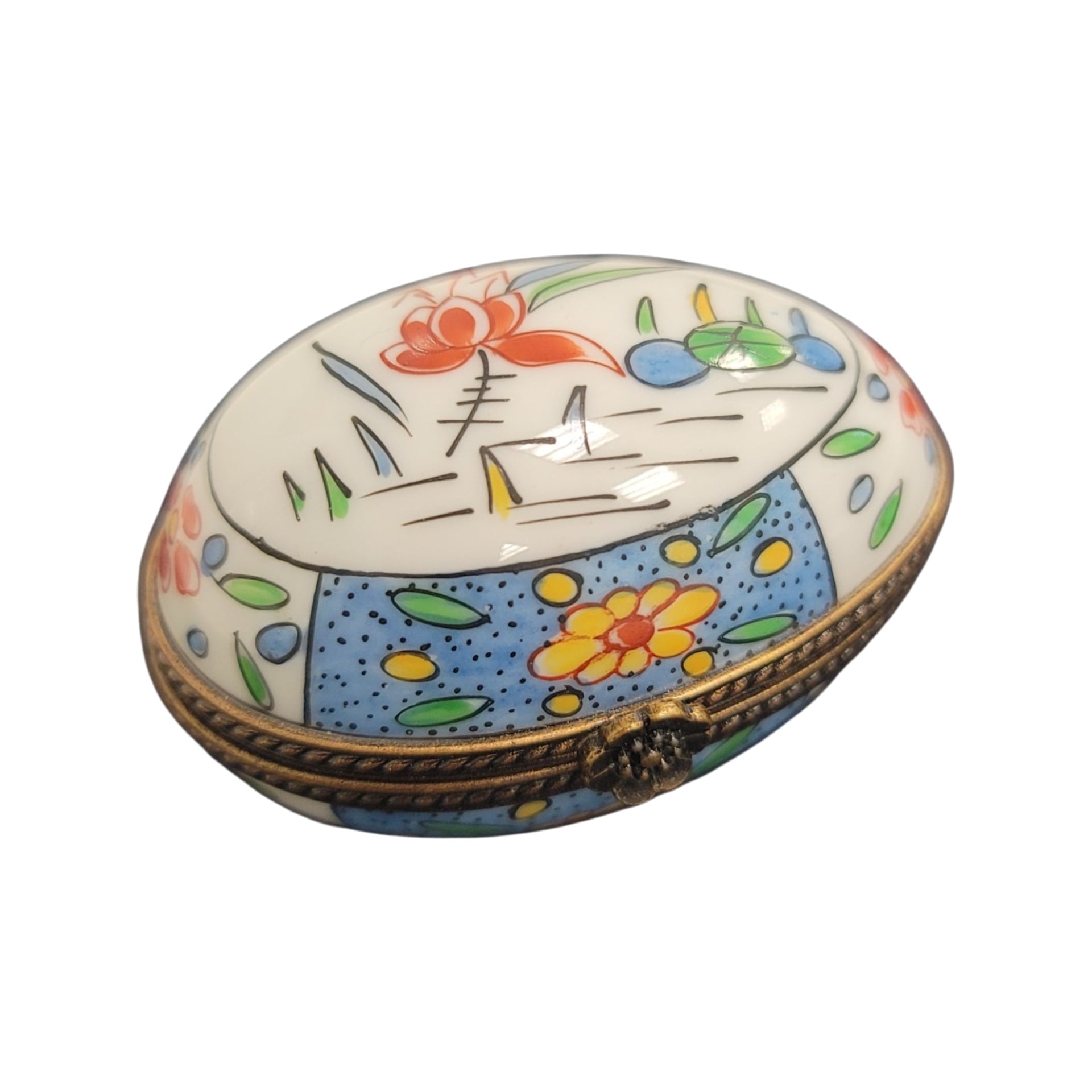 Light Blue Floral Limoges Box Porcelain Limoges egg LIMOGES BOXES French Trinket Box