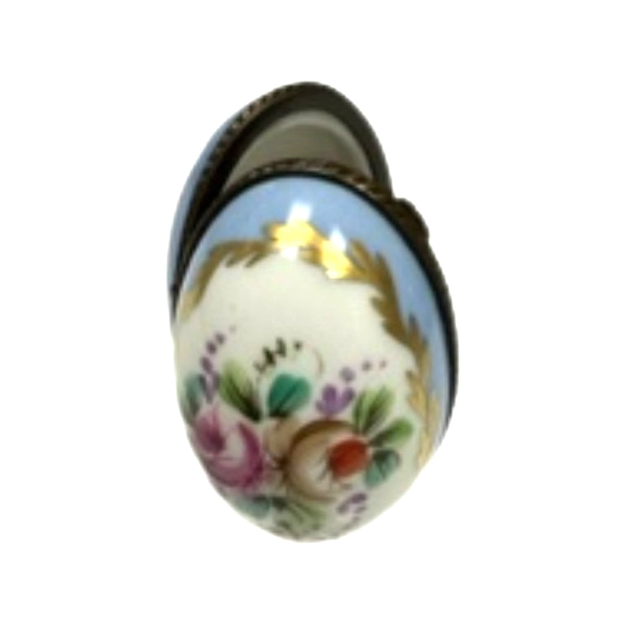 Light Blue Floral Limoges Box Porcelain Limoges egg traditional French Trinket Box