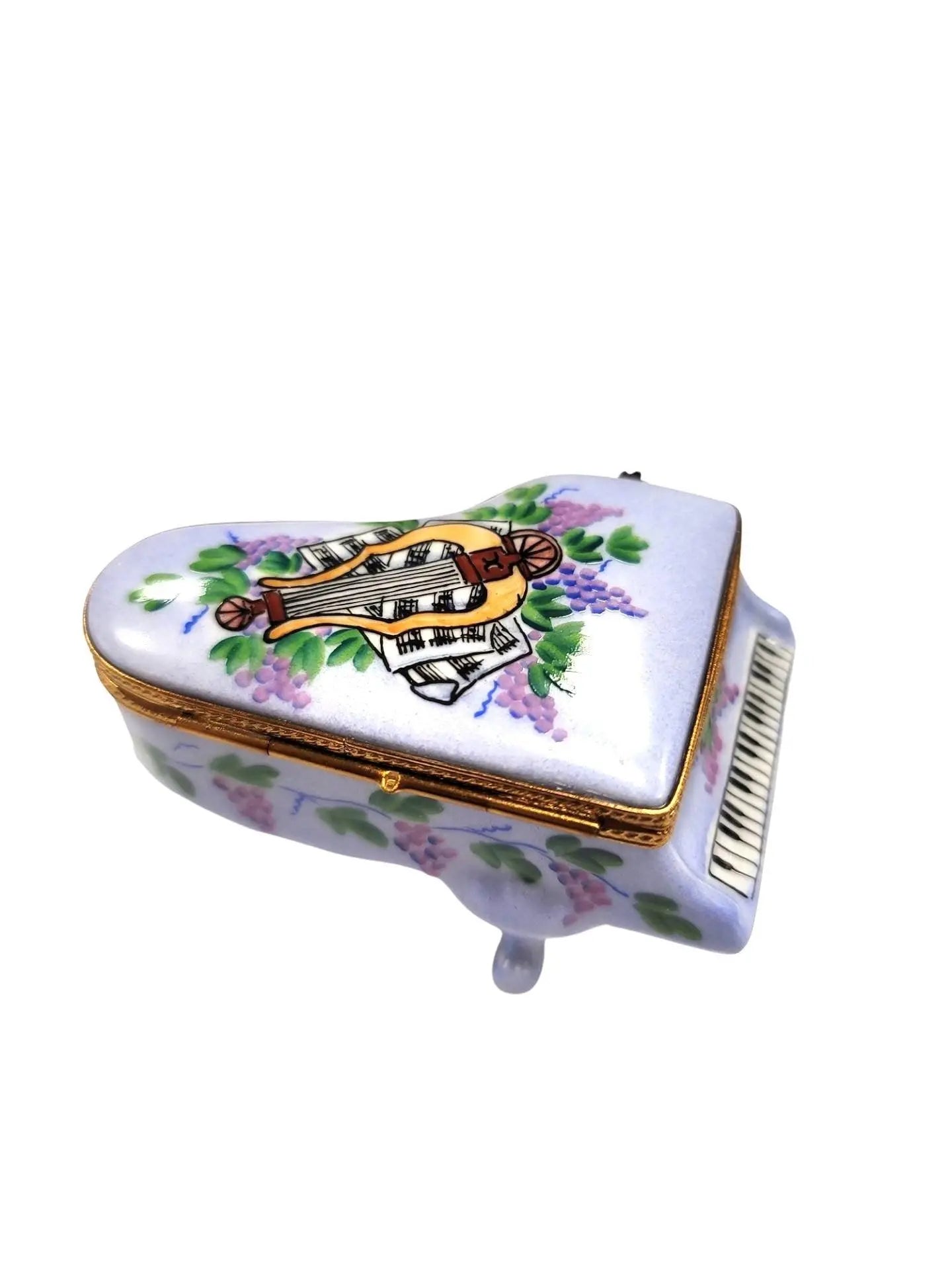 Light Blue Piano with Flowers Porcelain Limoges Music LIMOGES BOXES French Trinket Box