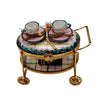 Light Blue Tea Cart Figurine Porcelain Limoges Home China Xmas Theme French Trinket Box