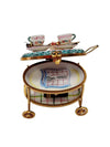 Light Blue Tea Cart Figurine Porcelain Limoges Home China Xmas Theme French Trinket Box