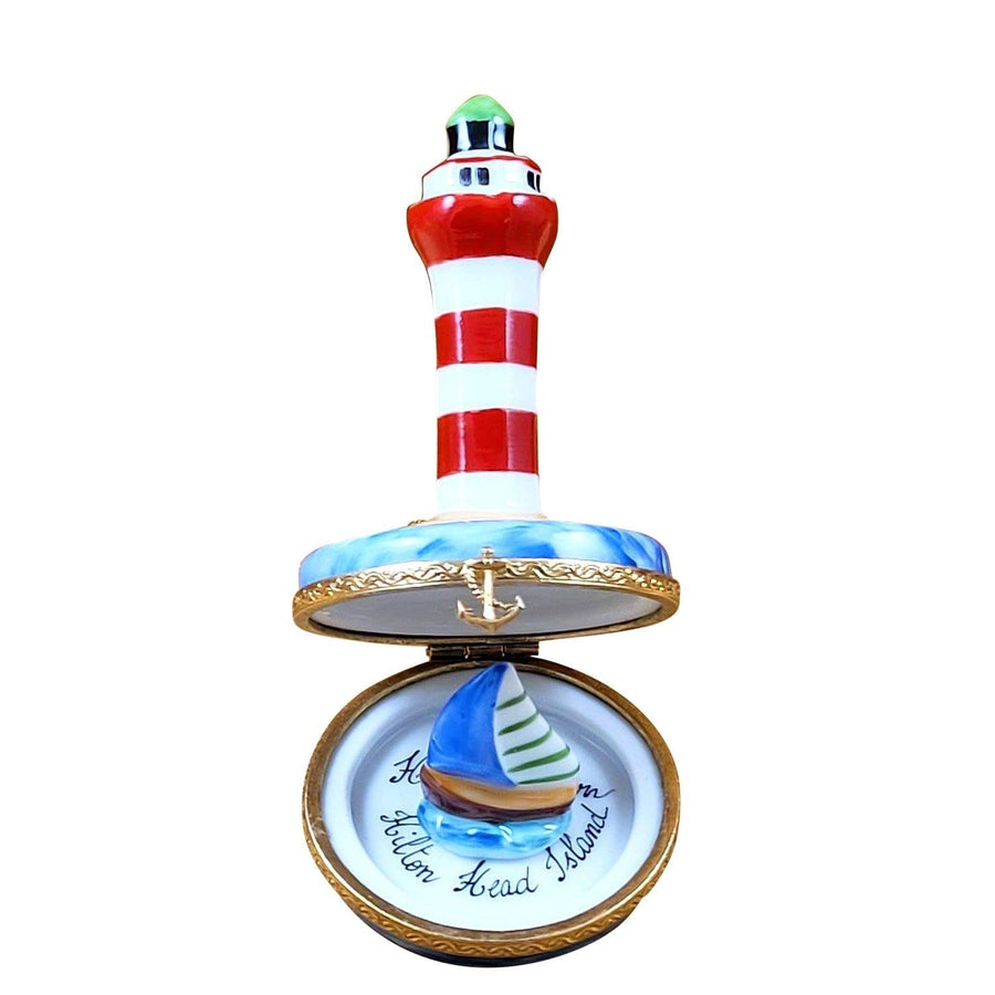 Lighthouse Hilton Head Island Sailboat Harbor Town Porcelain Limoges beach travel French Trinket Box