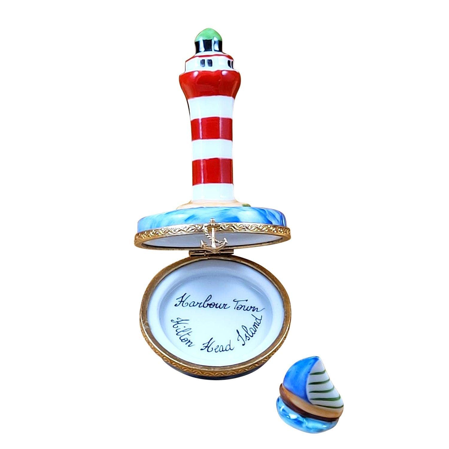 Lighthouse Hilton Head Island Sailboat Harbor Town Porcelain Limoges beach travel French Trinket Box