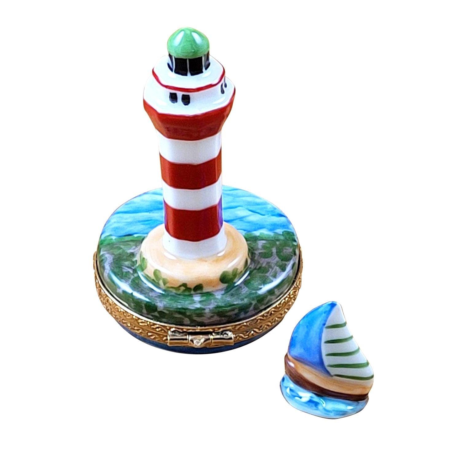 Lighthouse Hilton Head Island Sailboat Harbor Town Porcelain Limoges beach travel French Trinket Box