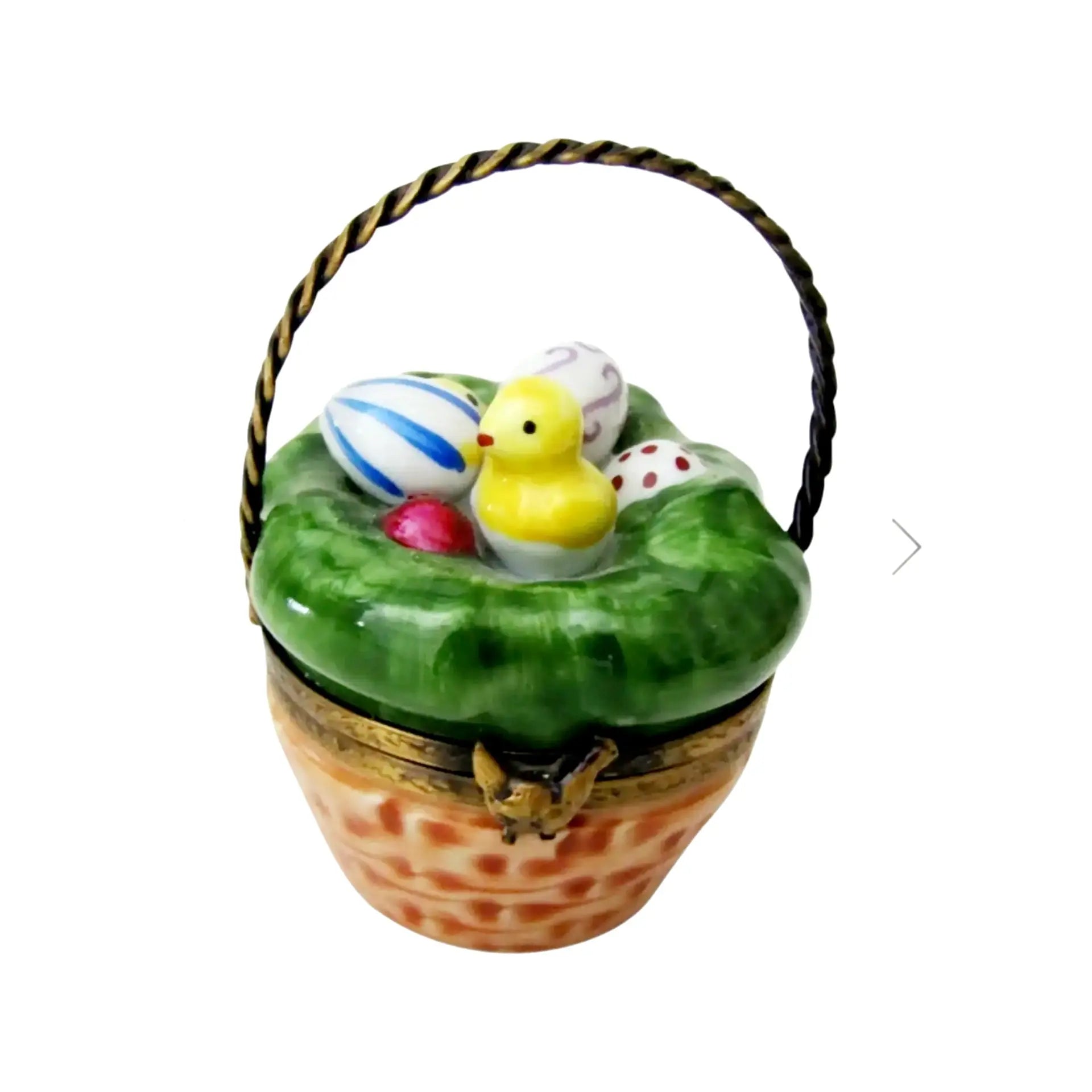 Lil Chick in Easter Baket Porcelain Limoges easter bird French Trinket Box