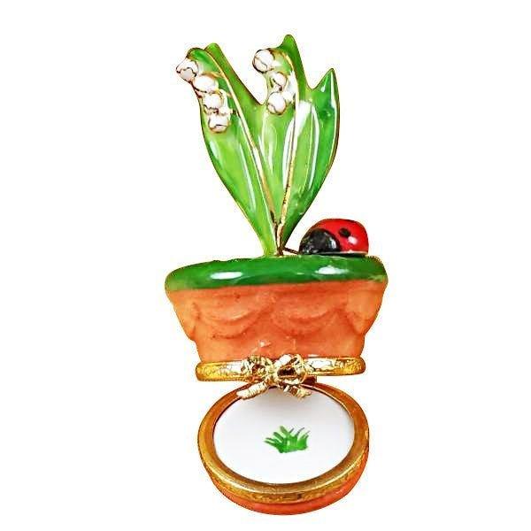 Lily of the Valley with Ladybug in Pot Porcelain Limoges garden limoges boxes bugs critters French Trinket Box