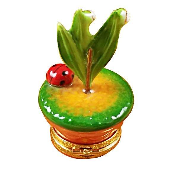 Lily of the Valley with Ladybug in Pot Porcelain Limoges garden limoges boxes bugs critters French Trinket Box