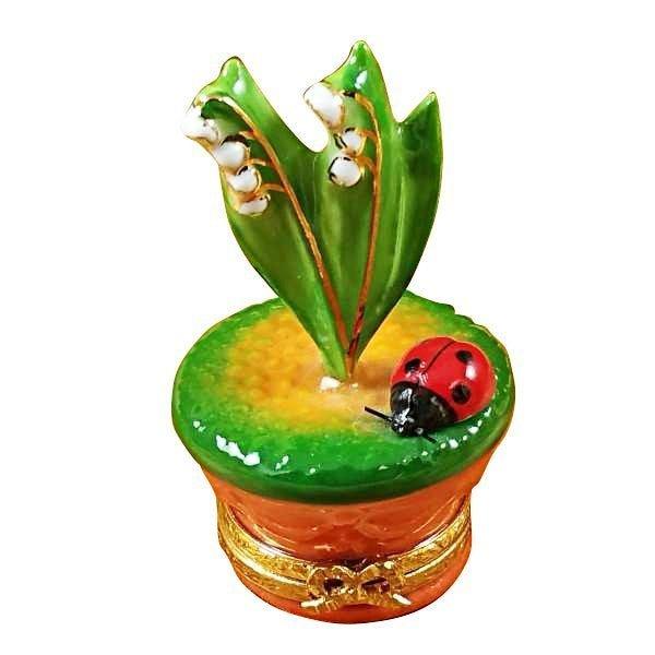 Lily of the Valley with Ladybug in Pot Porcelain Limoges garden limoges boxes bugs critters French Trinket Box