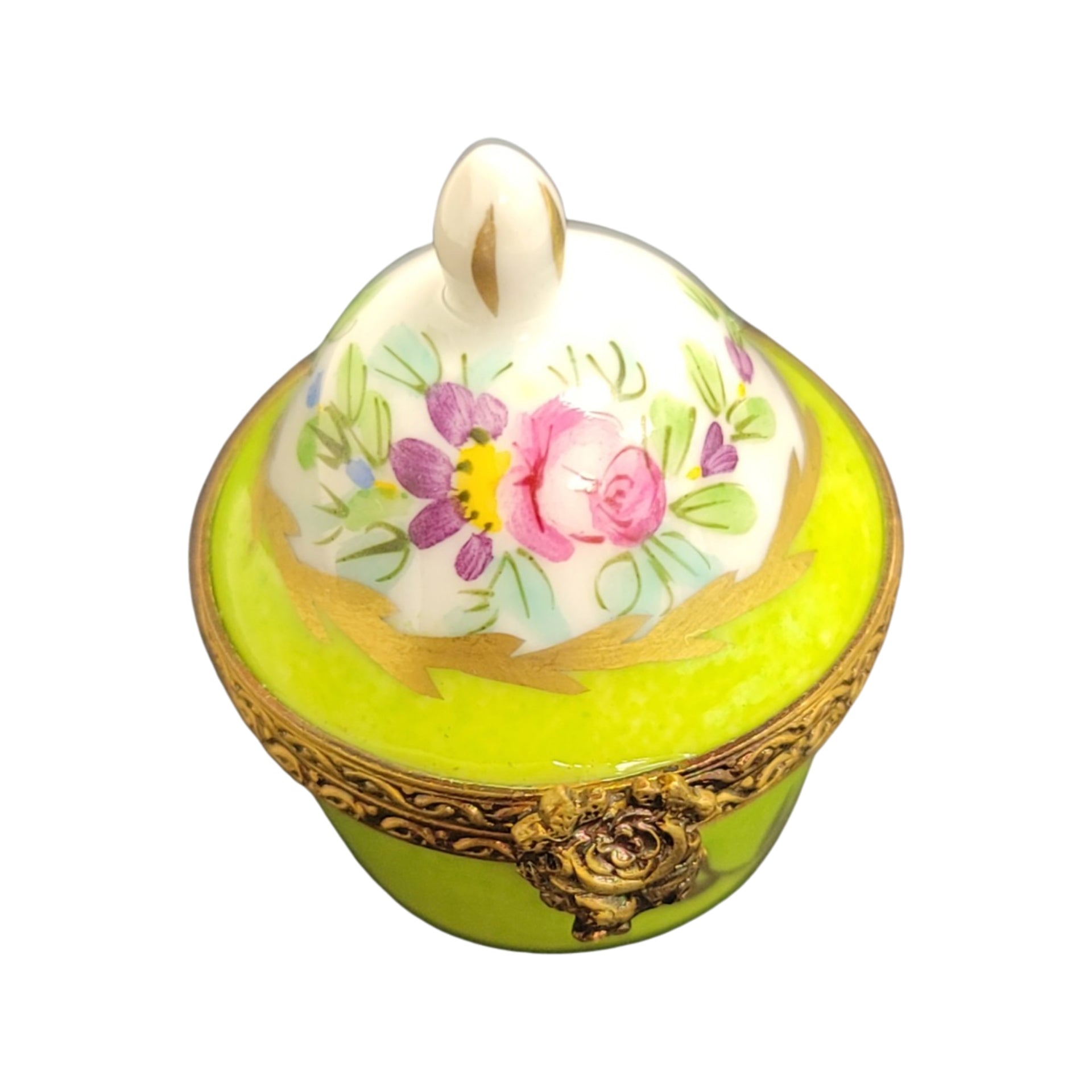 Lime Crown Top Pill Box Porcelain Limoges LIMOGES BOXES traditional French Trinket Box