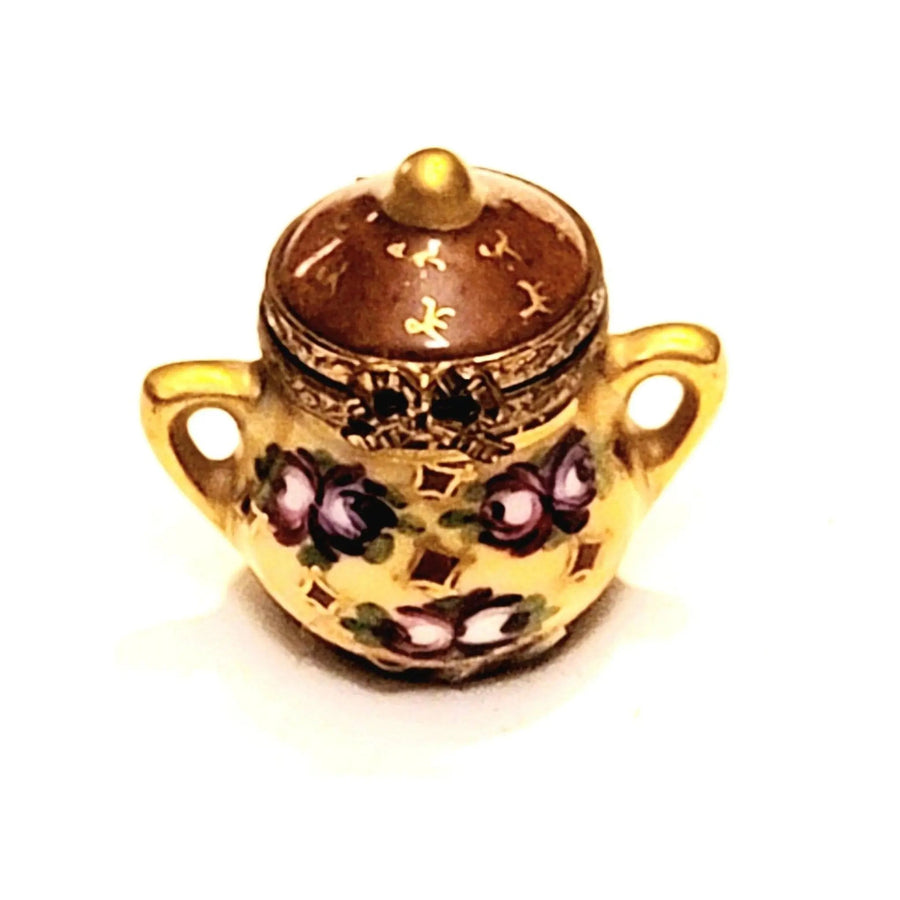 Limoges Brown Floral Tea Chest Porcelain Limoges China French Trinket Box