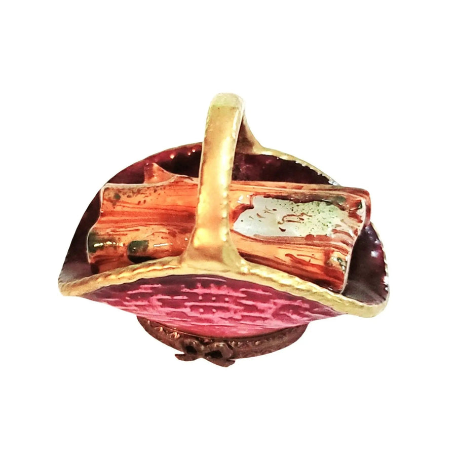 Limoges Porcelain Firewood Basket Porcelain Limoges home xmas theme French Trinket Box