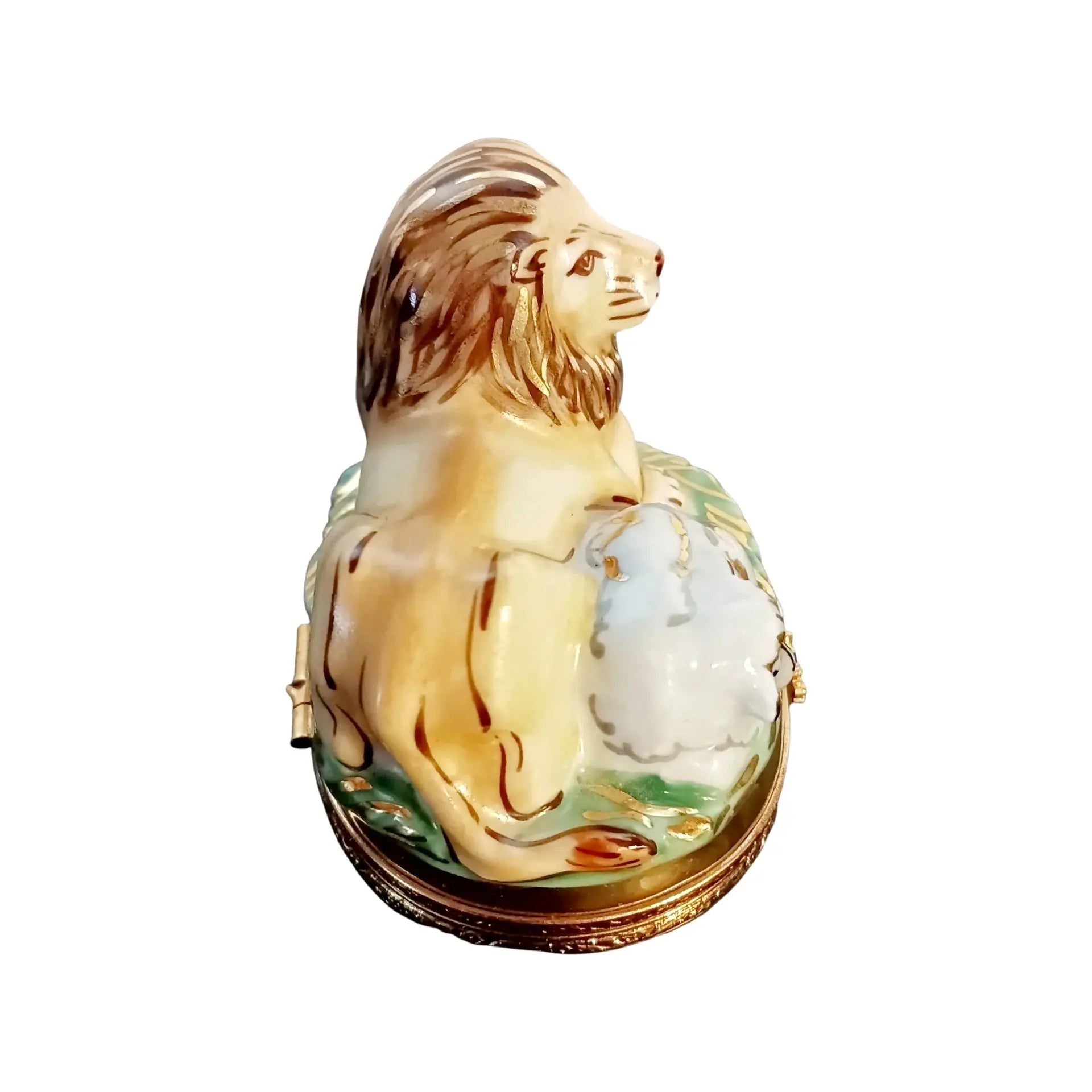 Lion And Lamb Jewish Christian Porcelain Limoges lion baby religion spiritual myth French Trinket Box