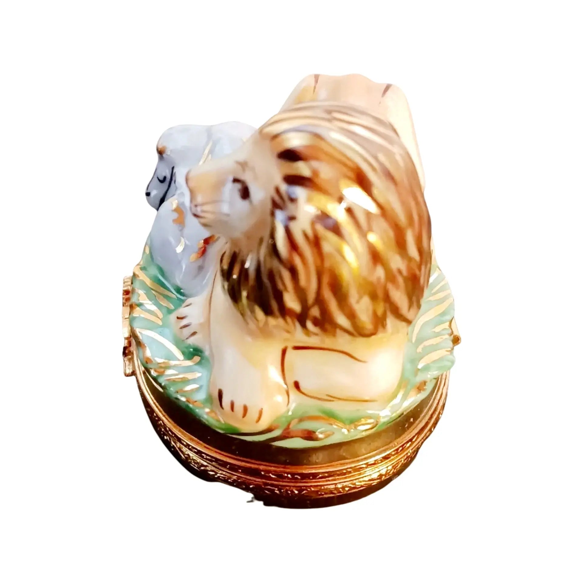 Lion And Lamb Jewish Christian Porcelain Limoges lion baby religion spiritual myth French Trinket Box