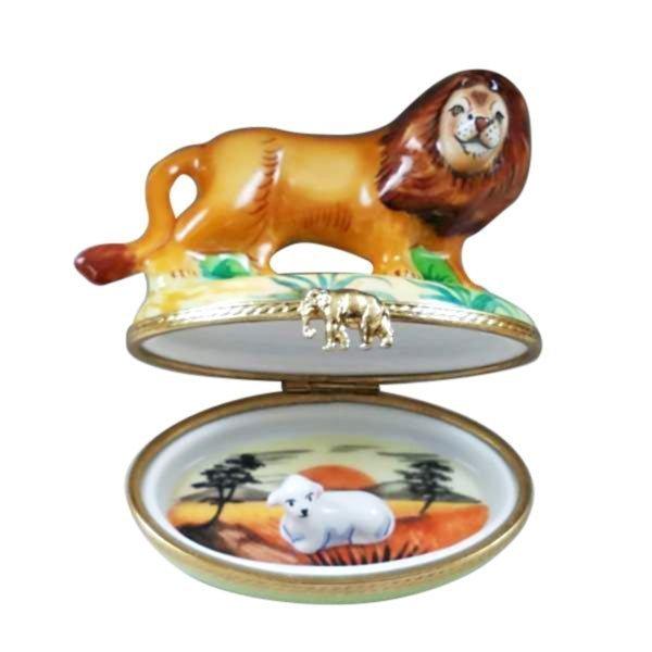 Lion and a Lamb Porcelain Limoges wild animals religious christian French Trinket Box