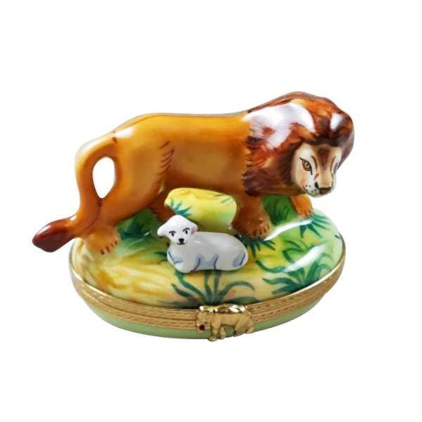 Lion and a Lamb Porcelain Limoges wild animals religious christian French Trinket Box