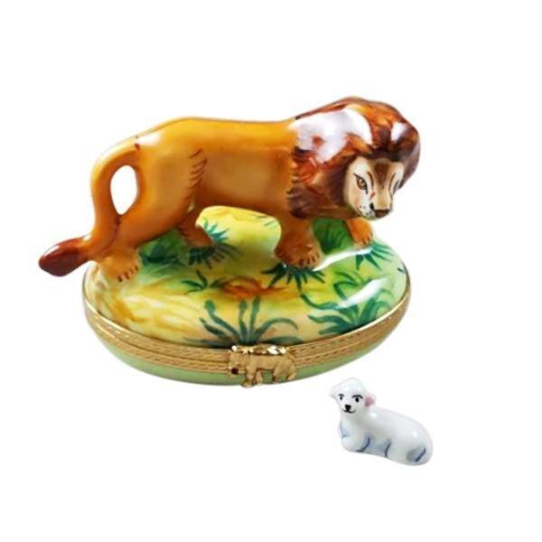 Lion and a Lamb Porcelain Limoges wild animals religious christian French Trinket Box