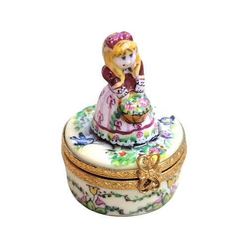 Little Girl w Spring Basket Limoges Box Porcelain Figurine-Limoges Boxes baby figurine maternity-CH7N223
