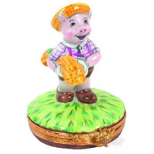Little Piggy w Straw Porcelain Limoges farm animals pigs French Trinket Box