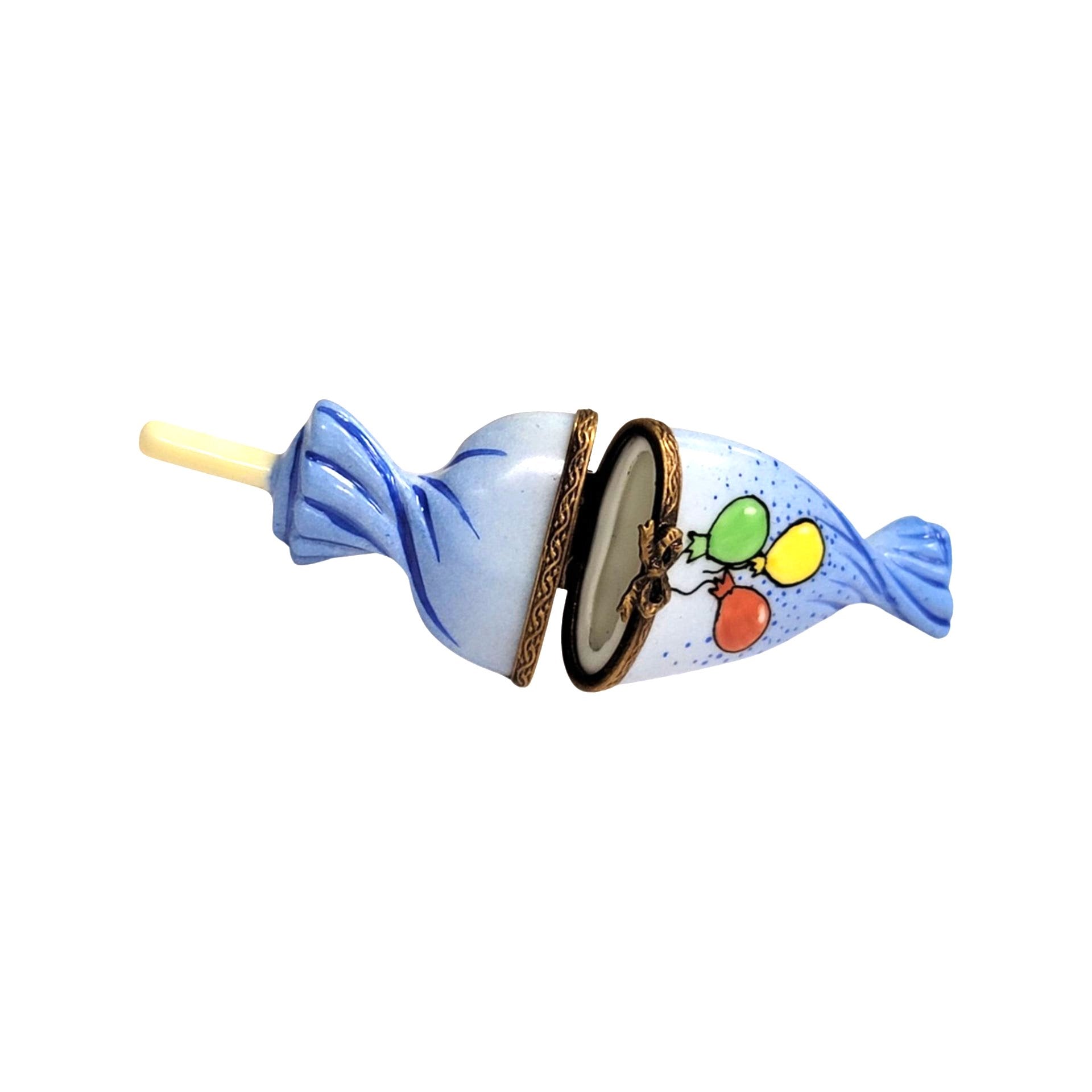 Lollipop Blue Balloon Delight Porcelain Limoges Carnival Kids Dessert French Trinket Box