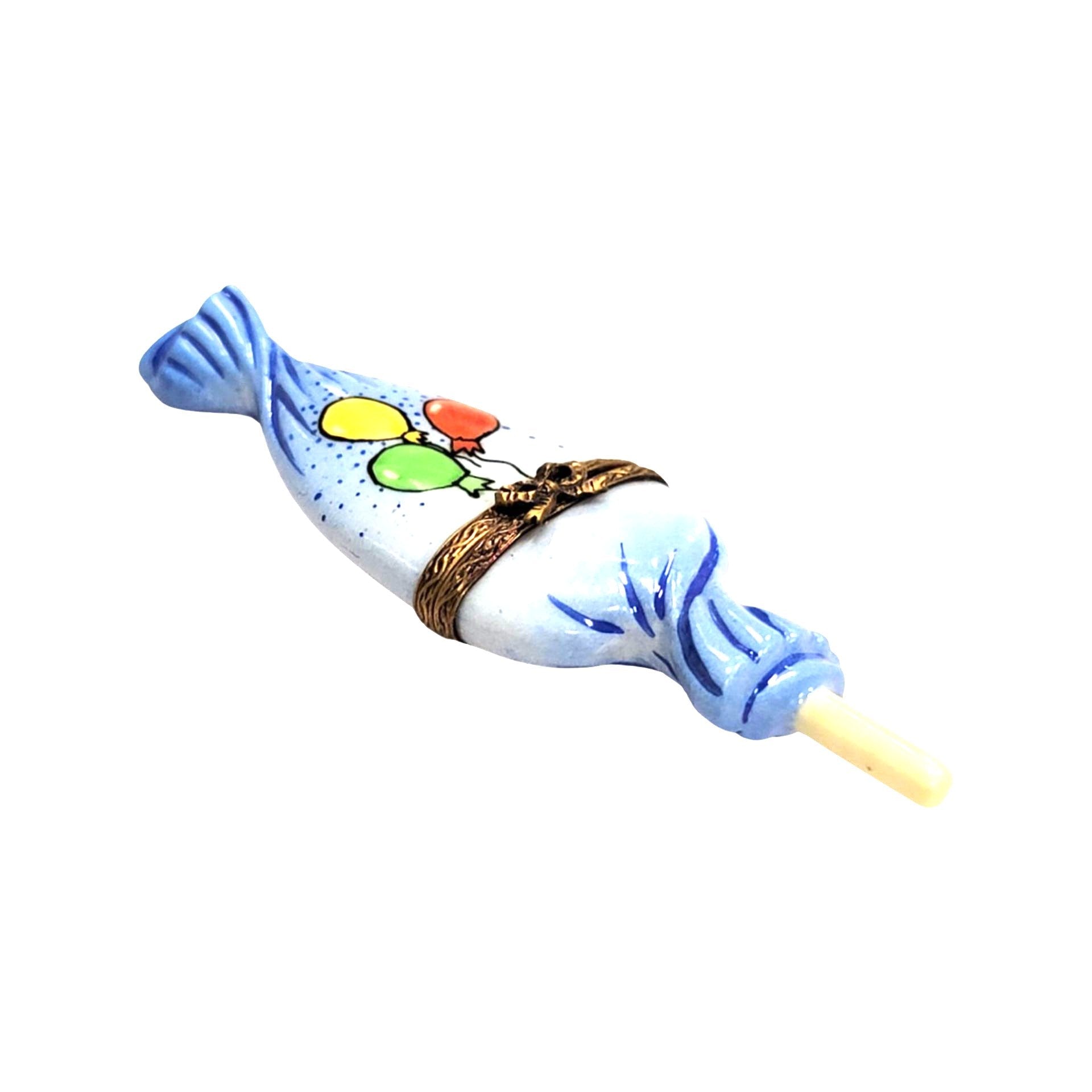 Lollipop Blue Balloon Delight Porcelain Limoges Carnival Kids Dessert French Trinket Box