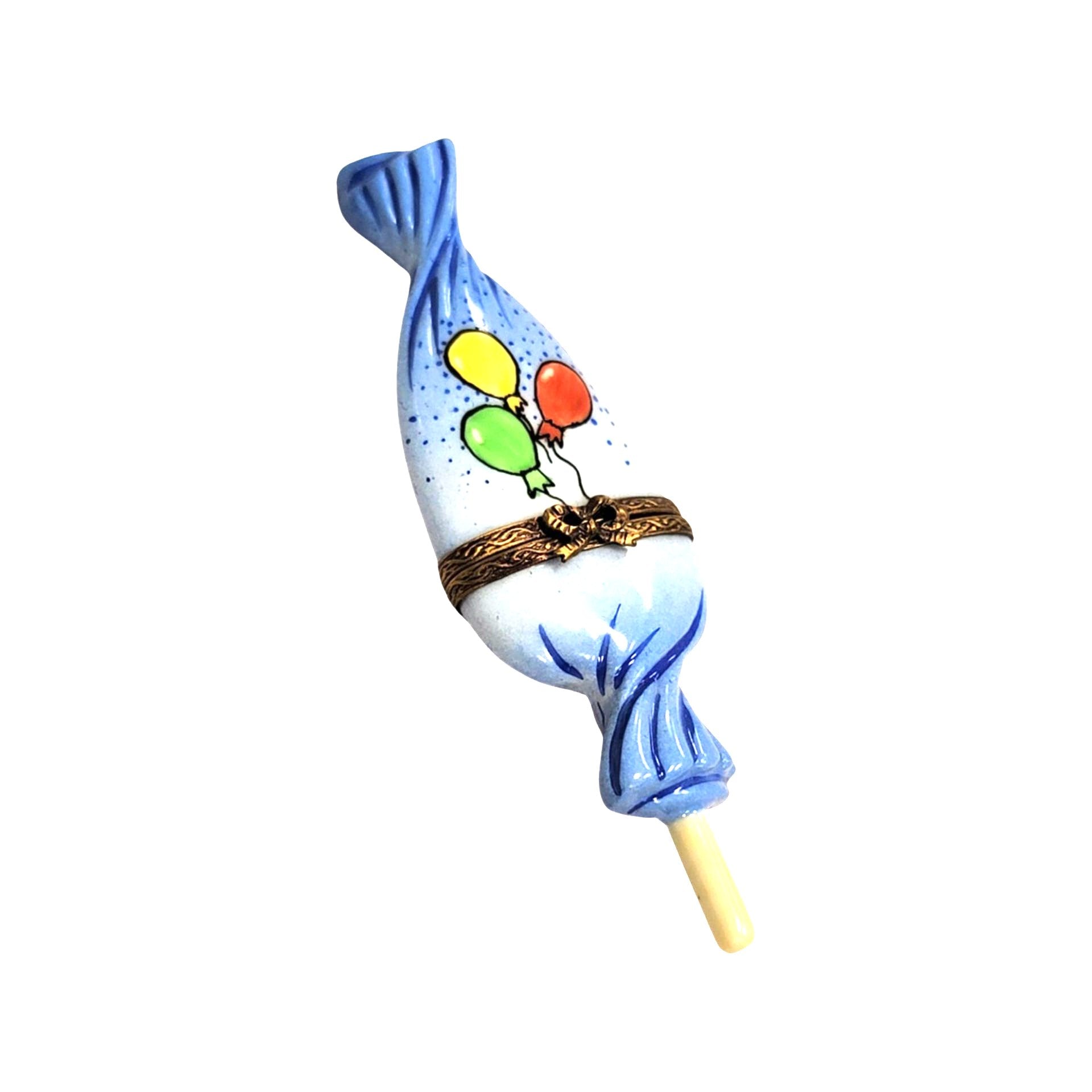 Lollipop Blue Balloon Delight Porcelain Limoges Carnival Kids Dessert French Trinket Box