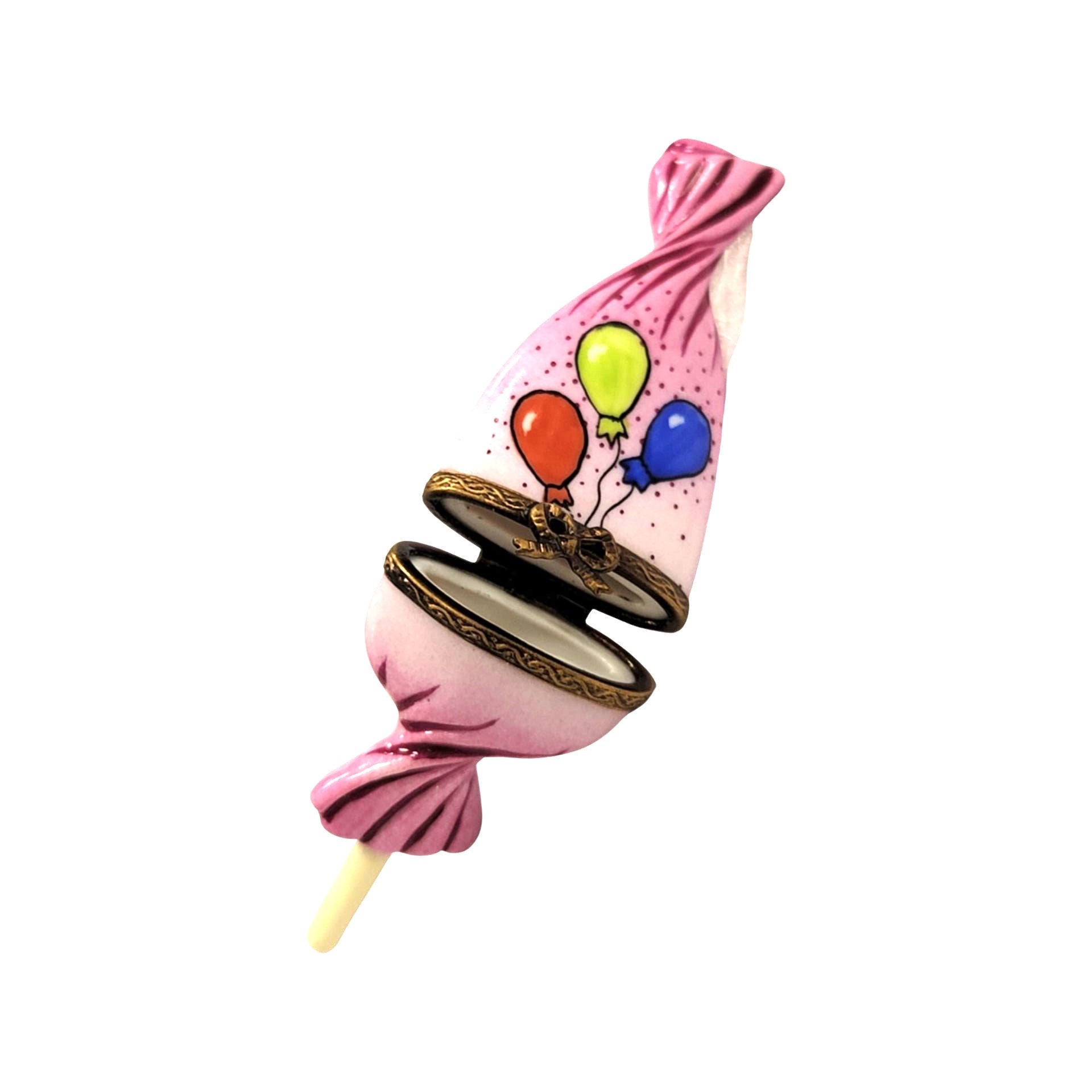 Lollipop Pink Balloons Figurine Porcelain Limoges Carnival Kids Dessert French Trinket Box
