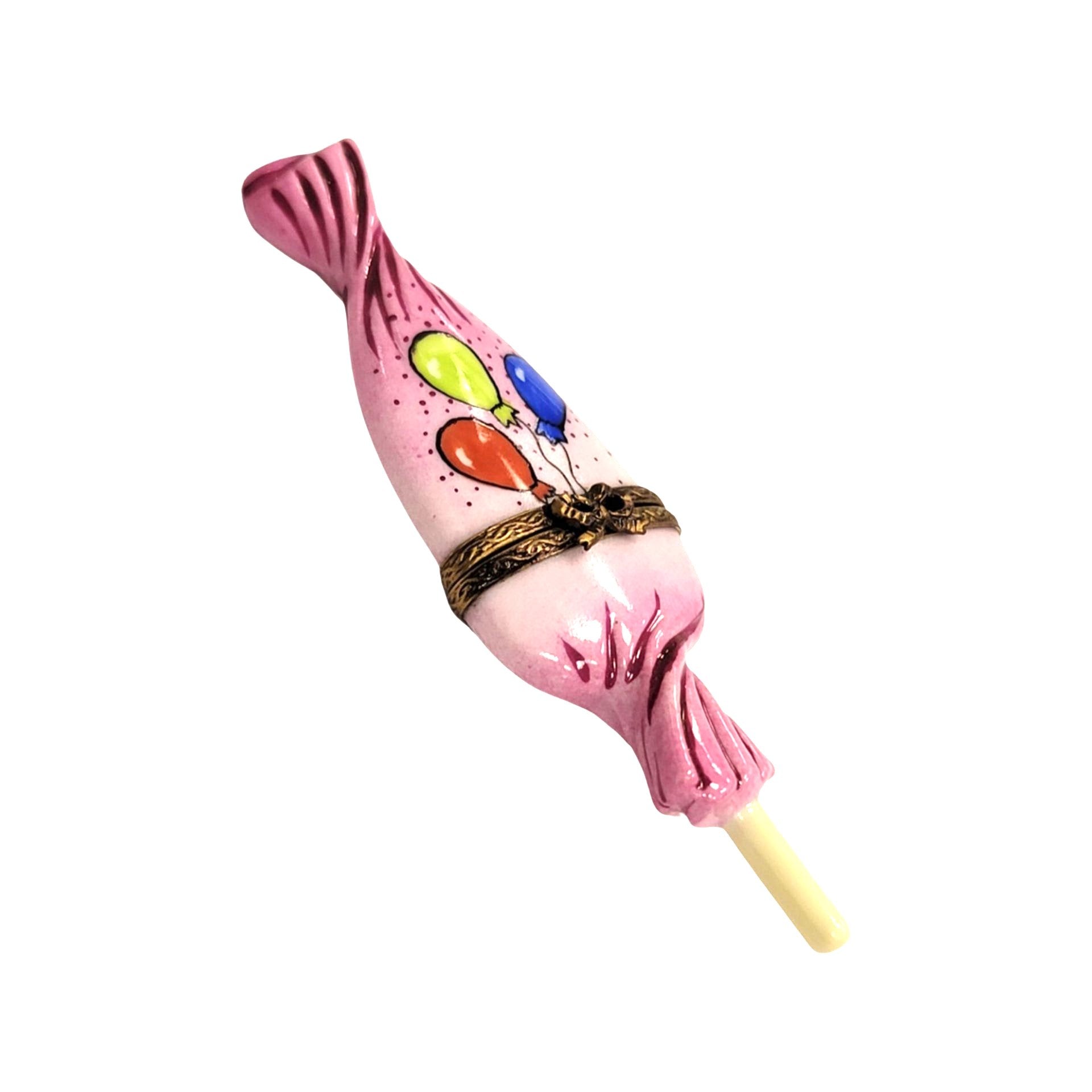 Lollipop Pink Balloons Figurine Porcelain Limoges Carnival Kids Dessert French Trinket Box