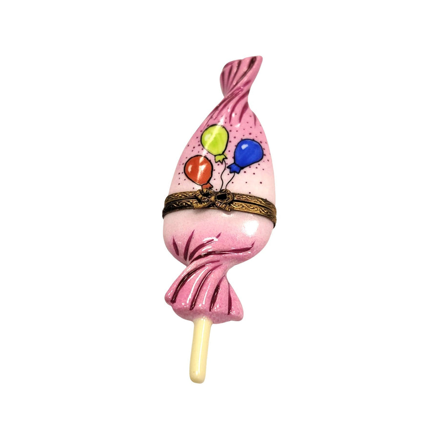 Lollipop Pink Balloons Figurine Porcelain Limoges Carnival Kids Dessert French Trinket Box