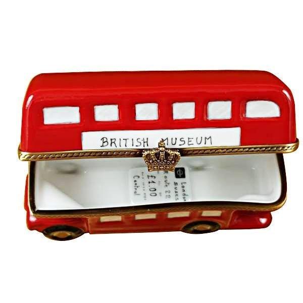 London Double Decker Bus with Removable Ticket Porcelain Limoges travel vehicle French Trinket Box