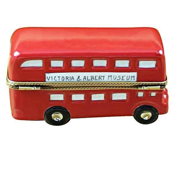 London Double Decker Bus with Removable Ticket Porcelain Limoges travel vehicle French Trinket Box