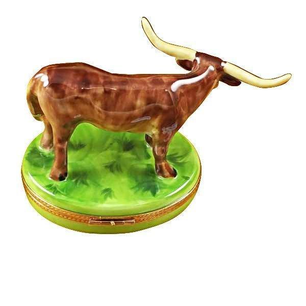 Longhorn Bull with Removable Insert Porcelain Limoges farm animals sports French Trinket Box