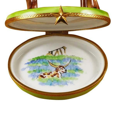 Longhorn Bull with Removable Insert Porcelain Limoges farm animals sports French Trinket Box