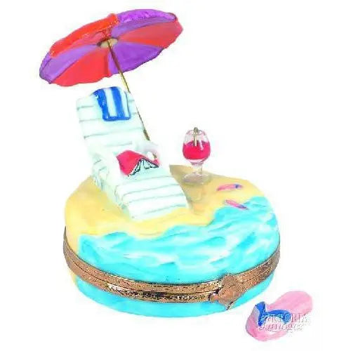 Lounging By The Seaside Porcelain Limoges beach ocean French Trinket Box