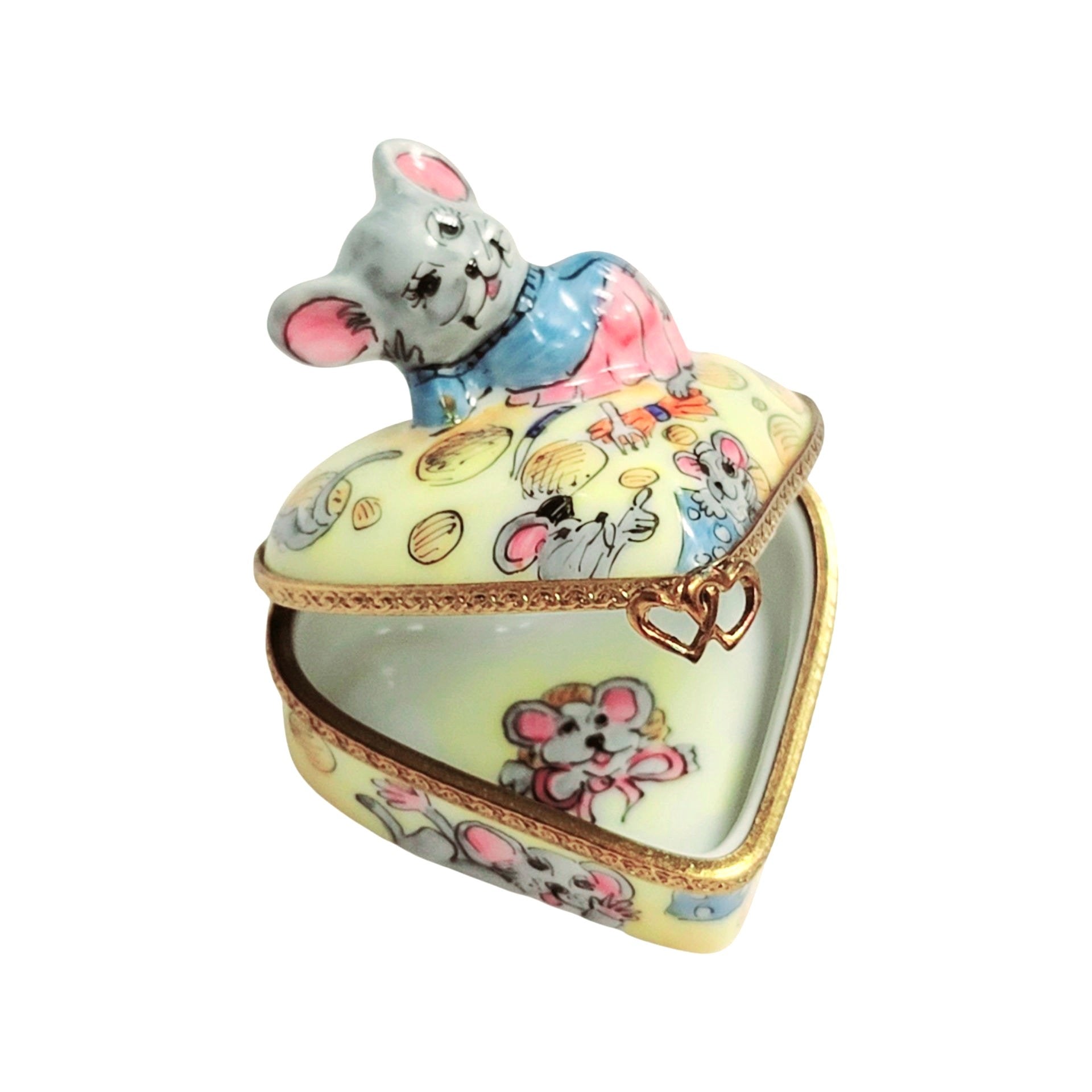 Love Mouse Heart Cheese Box Porcelain Limoges French Trinket Box